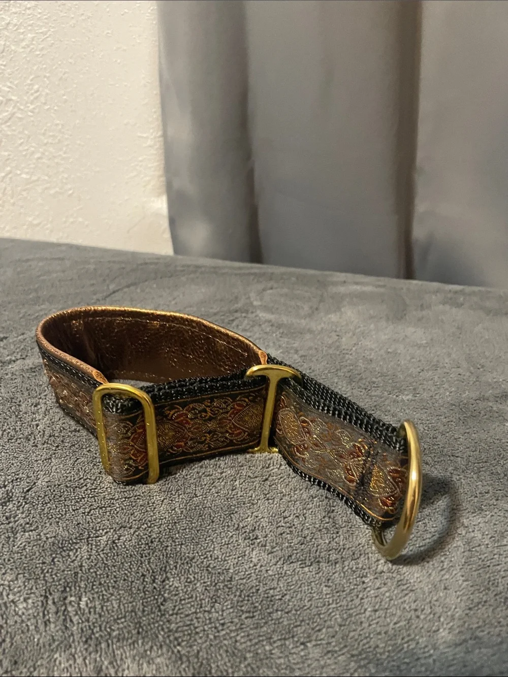 Elegant Embroidered Brown & Black Dog Collar with Gold Accents